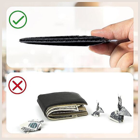 Slim Wallet for Men, Minimalist Front Pocket RFID Blocking Credit Black Carbon - Picture 6 of 8